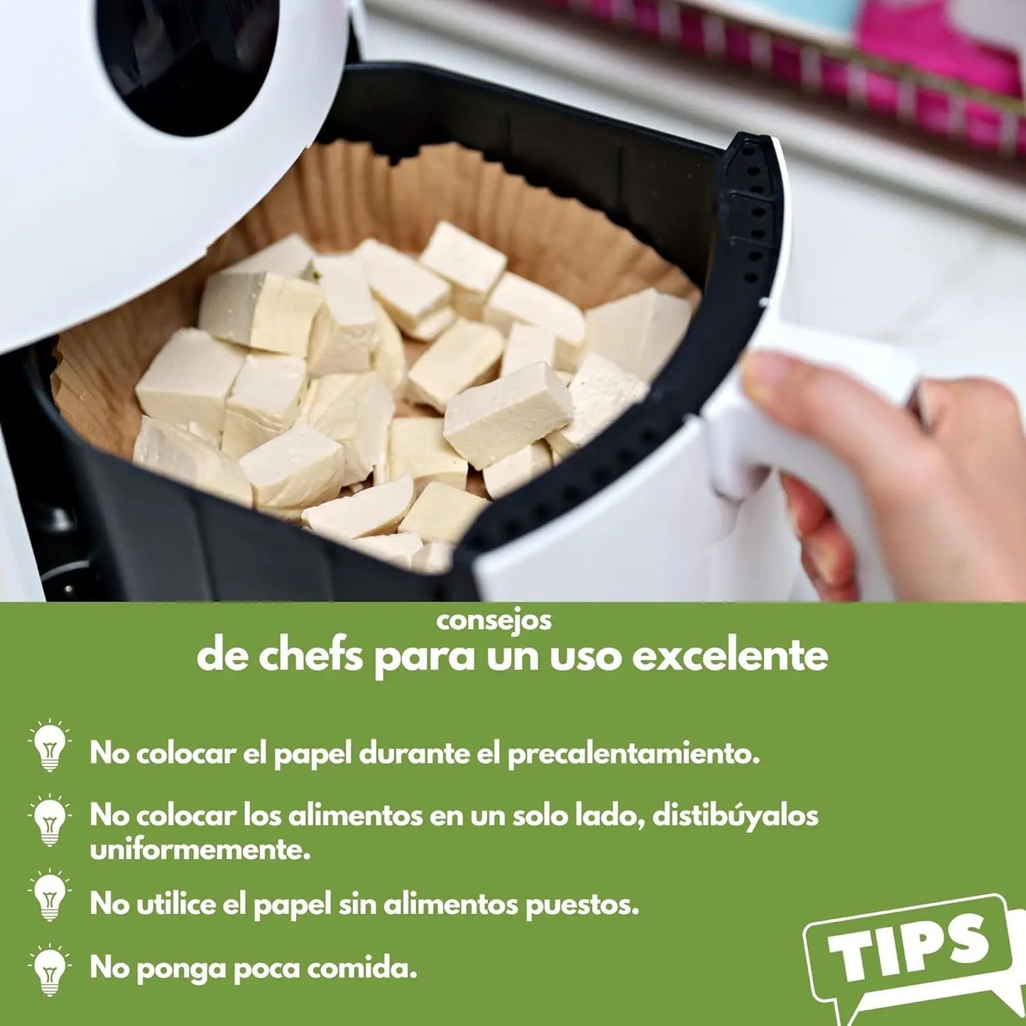 Einweg Luftfritteusenpapier XXL quadratisch 20x23 cm für Airfryer Tablett