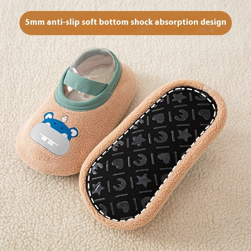 Rutschfeste Fleece-Bodensocken für Babys 0-4 Jahre warme Lauflernschuhe