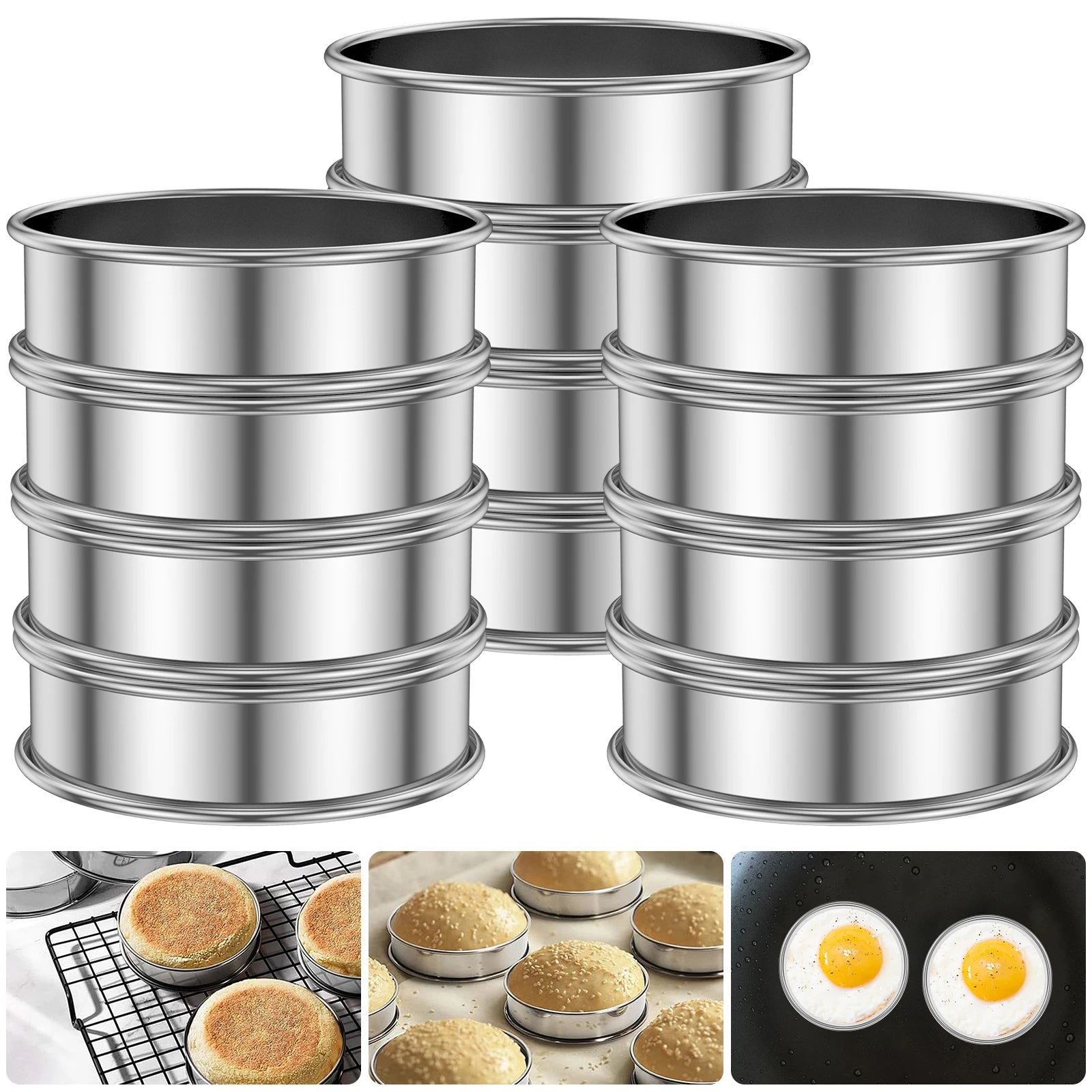 12er Set Edelstahl Muffin Crumpet Ringe Antihaft Doppelt Gerollt
