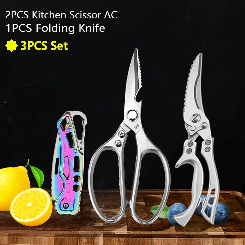 Edelstahl Küchenmesser Schere Set – Klappbar, Sicher, für Obst, Fleisch, Fisch
