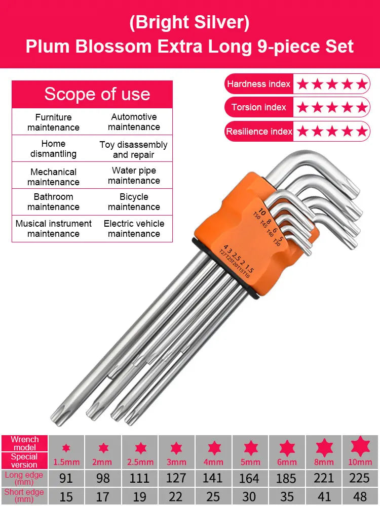 Vielseitiges 9-teiliges Torx-Sternschlüssel-Set aus rostfreiem Chrom-Vanadium-Stahl