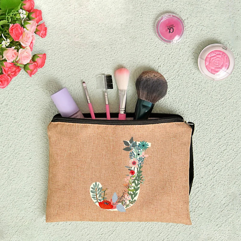 Leichter Leinwand Kosmetikbeutel mit Reißverschluss und floralem Design