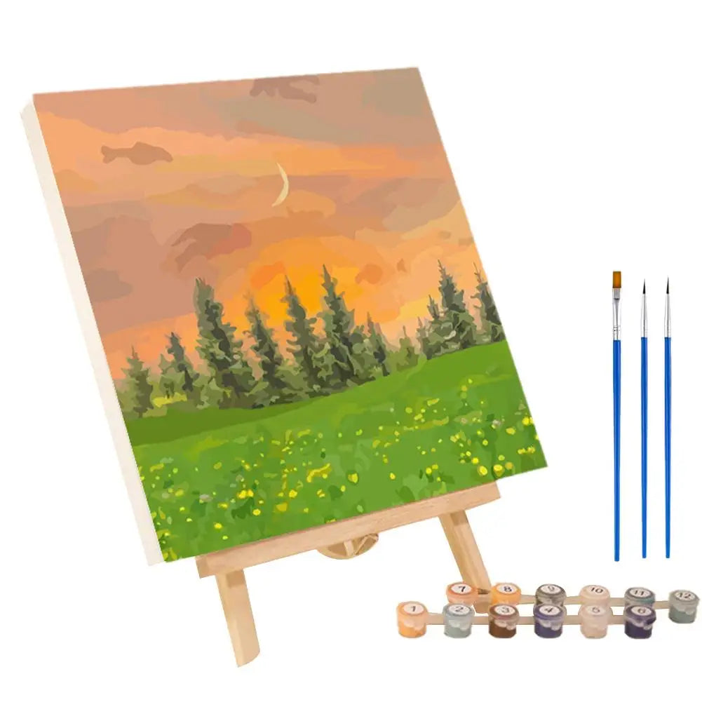 Malen nach Zahlen Kit Landschaft Abstrakter Sonnenuntergang mit Acrylfarbe
