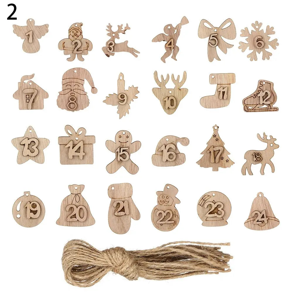 24-teiliges Adventskalender DIY-Label Set mit Zahlen zum Aufhängen