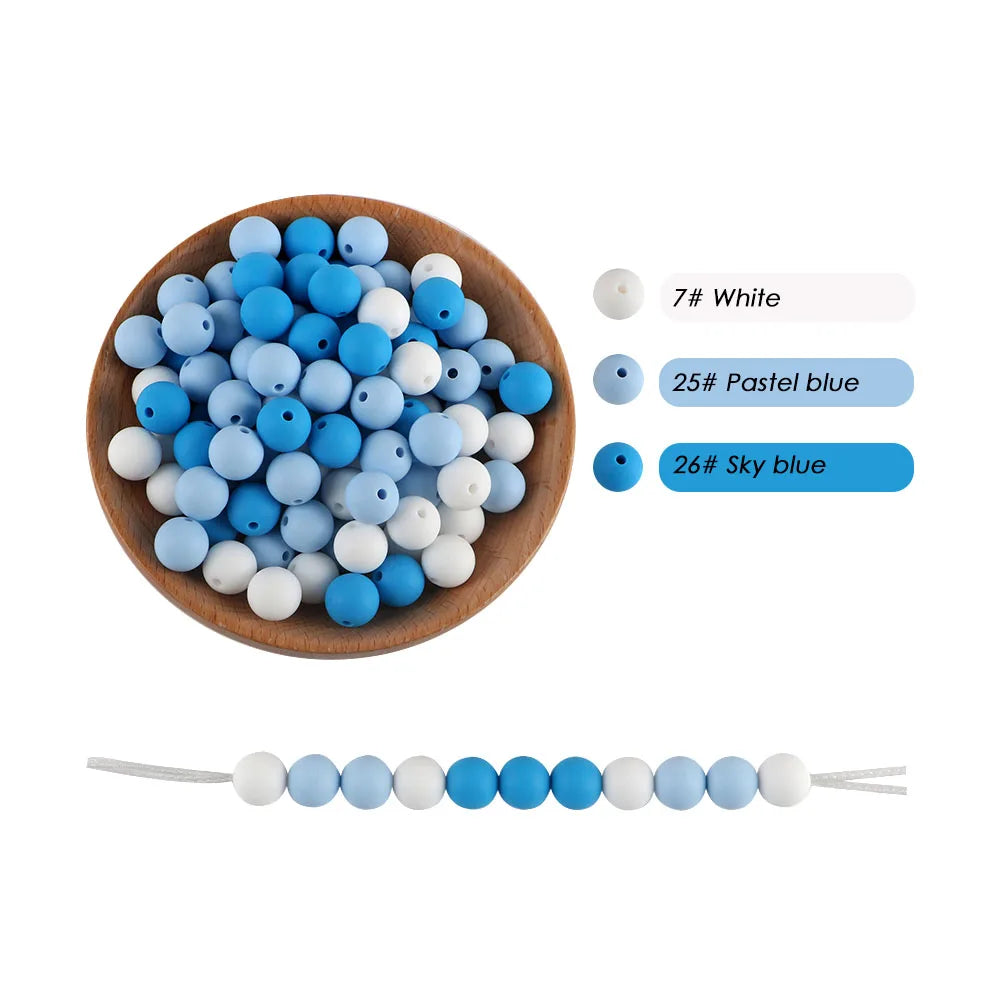 50x Runde Silikonperlen 9 12 15mm für DIY Schmuck & Babyartikel