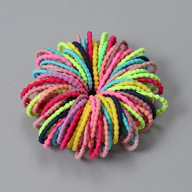 100 bunte elastische Haarbänder für Kinder – 100er Set in Bonbonfarben