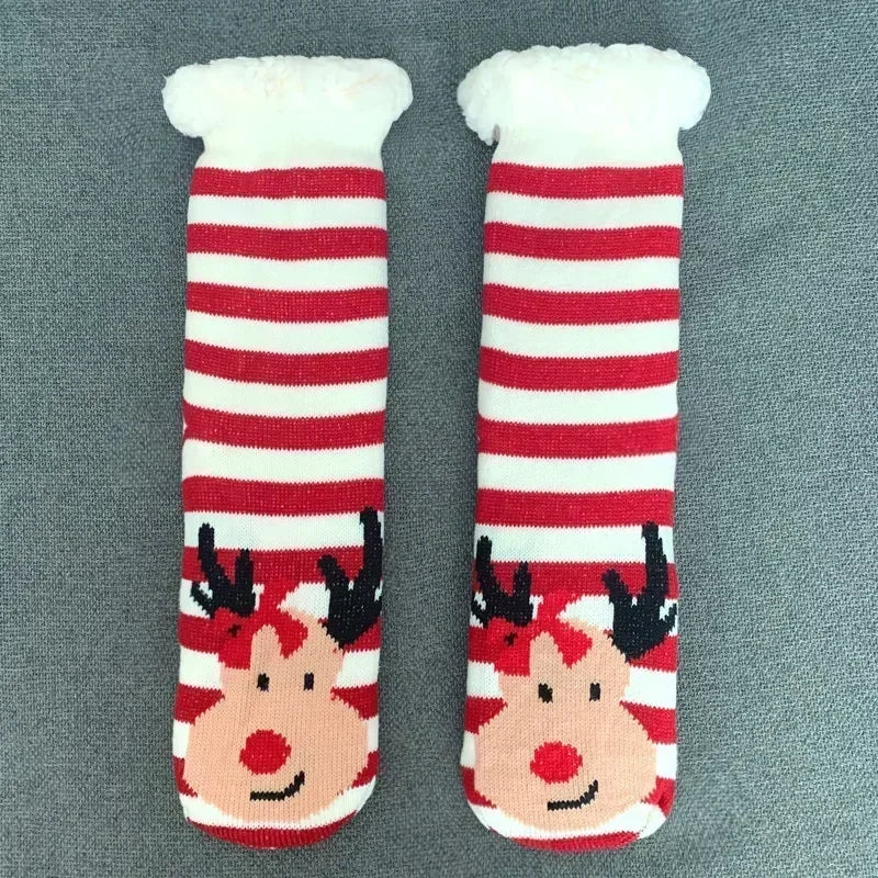 2er Set flauschige Damen Thermo-Socken rutschfest warm Plüsch Weihnachten