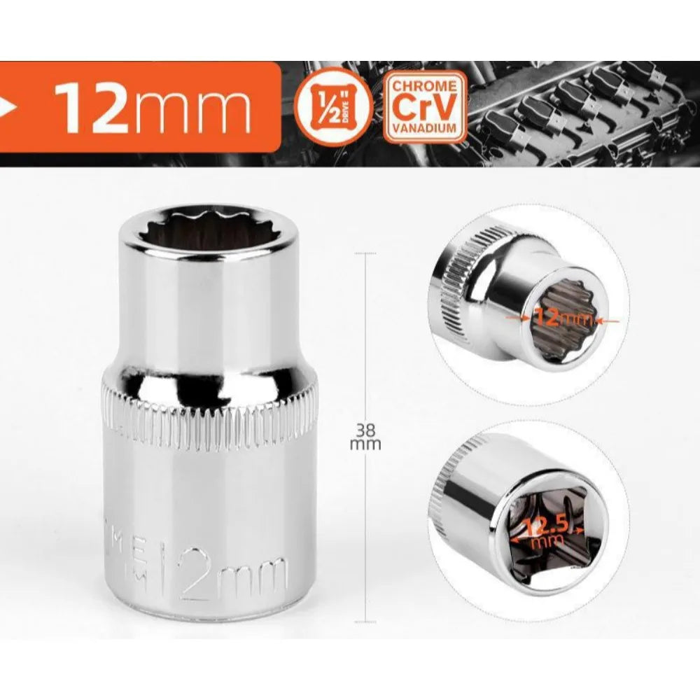 1/2 Zoll Vierkantantrieb 12-Punkt Steckschlüssel für Ratschenschlüssel 8-32mm