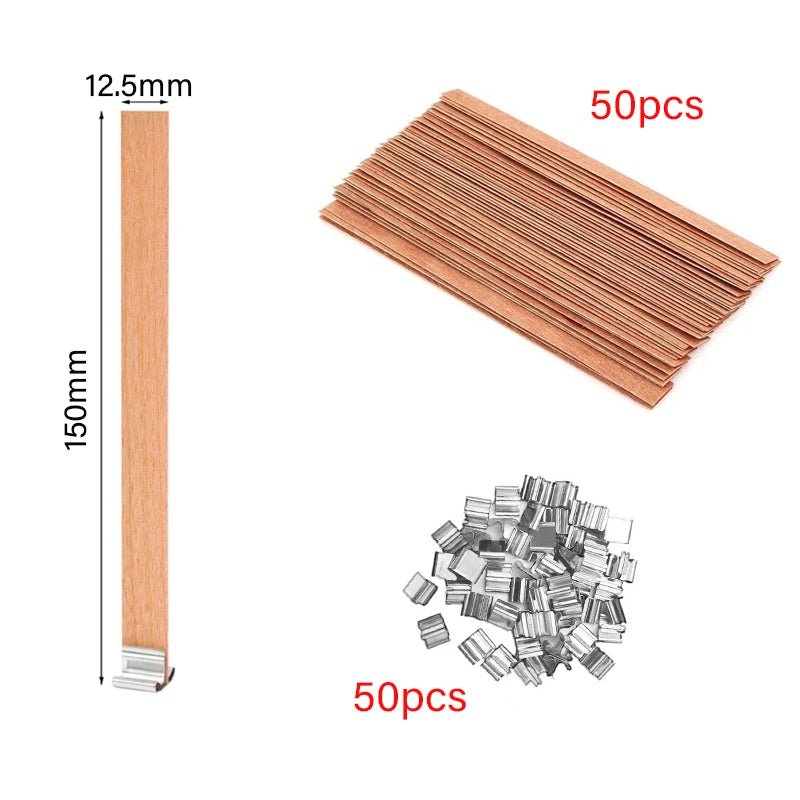Kerzendocht Holz mit Clip Basis 30 oder 50 Stück Rauchfrei für DIY Kerzen