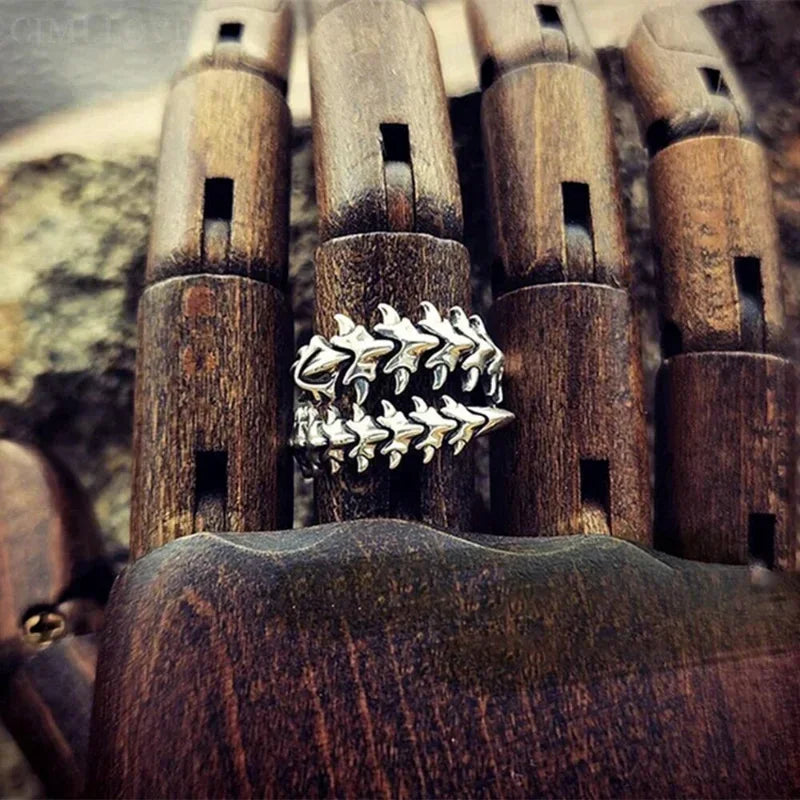 Vintage Gothic Wirbelsäulen Ring Offen - Antik Silber Unisex Schmuck Hip Hop Y2K