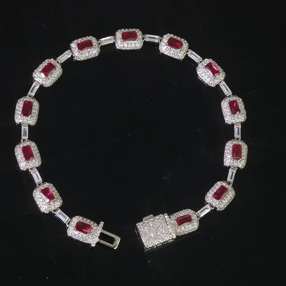 Rotes Edelstein Armband 7MM Messing Zirkon Hip Hop Style Unisex