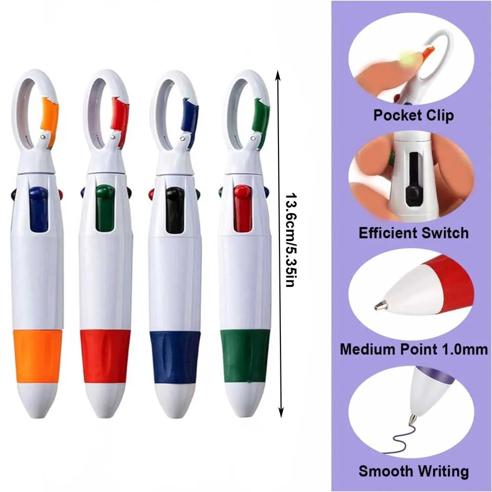 Einziehbare 4-in-1 Kugelschreiber mit Karabiner Clip Packung 4-12 Stück