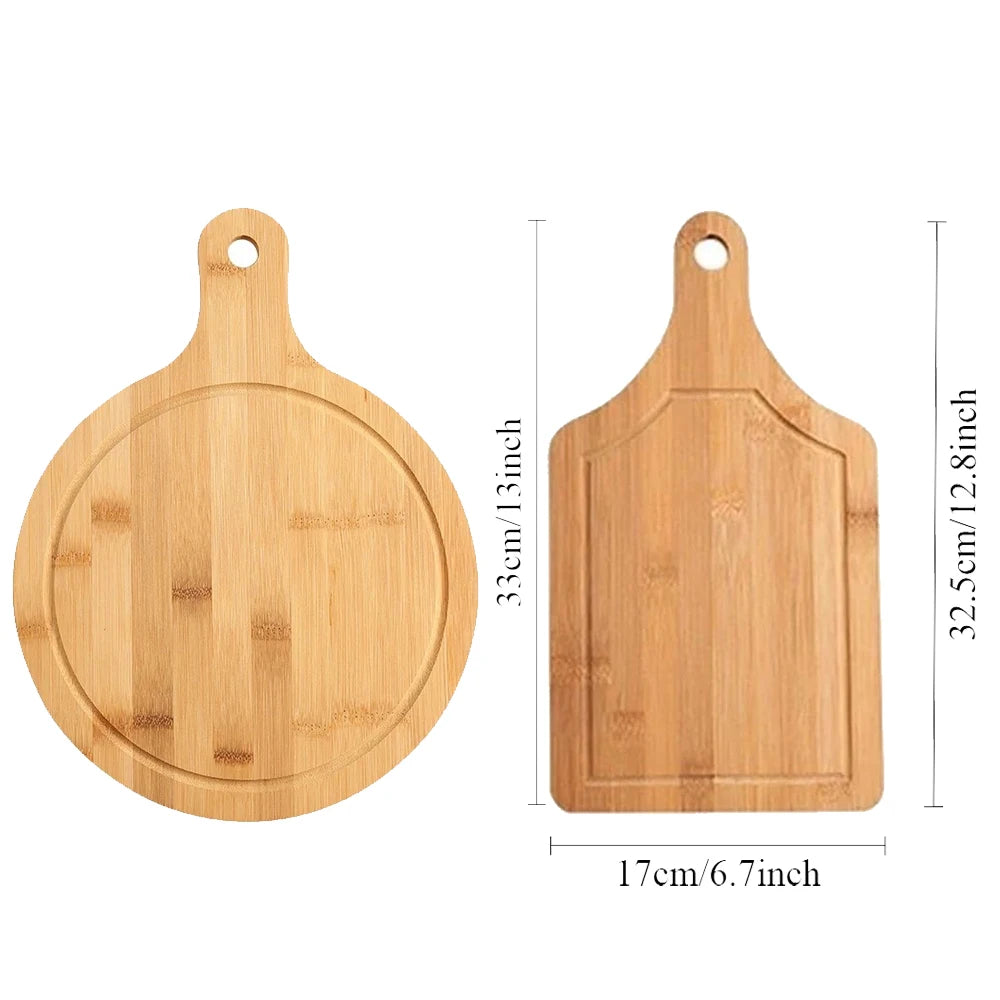 Bambus Pizzaplatte Schneidebrett mit Griff rund Holz Küchenutensil