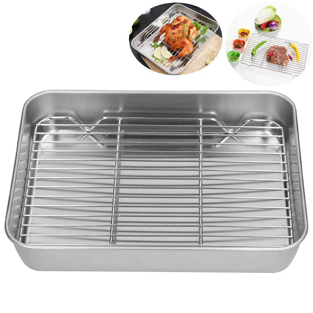 Edelstahl Backblech Set mit Grill und Kühlregal für sicheres BBQ