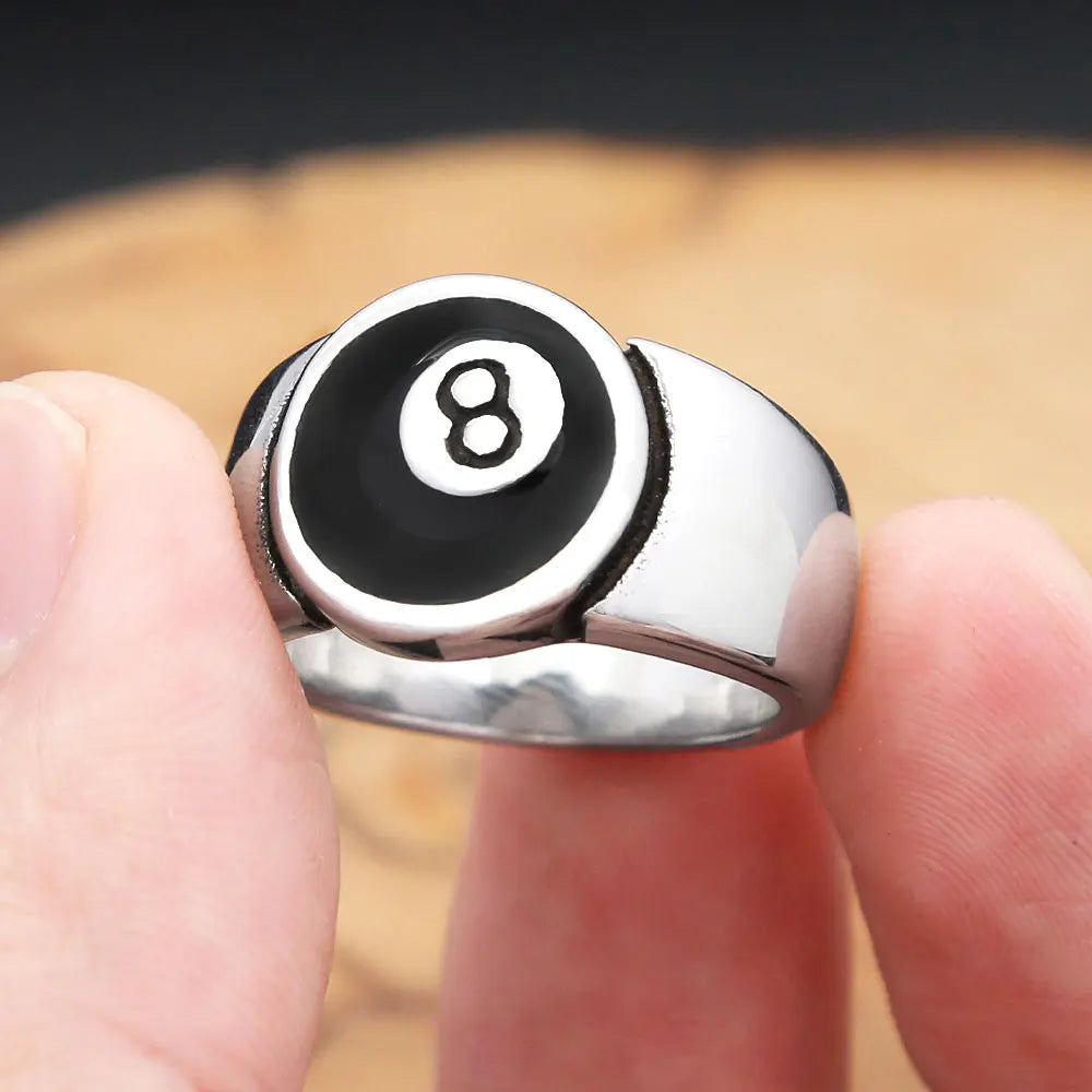 Edelstahl Punk Ring mit Schwarz Acht Motiv – Unisex Party Schmuck