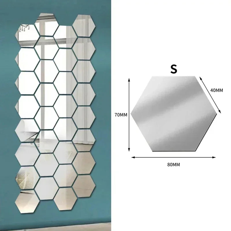 Sechseckige Acryl Spiegel Wandaufkleber selbstklebend abnehmbar