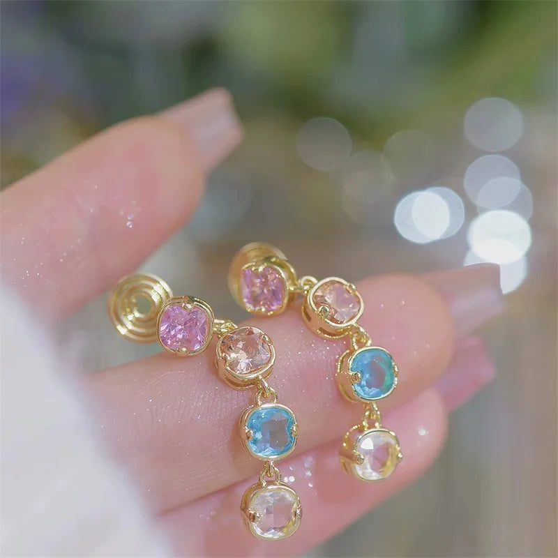 Elegante Quadratische Ohrringe mit bunten Zirkonen für Damen