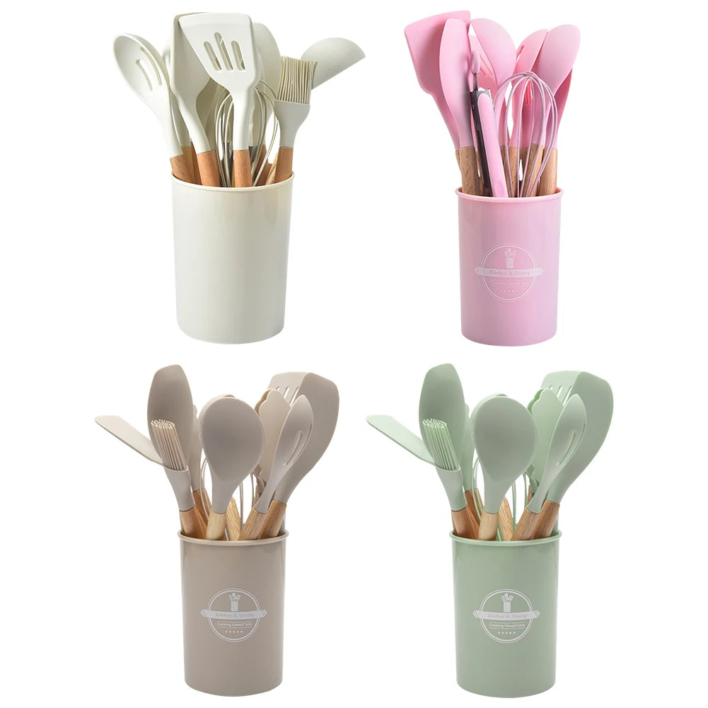 12-teiliges Silikon Küchenutensilien Set mit Halter für vielseitigen Küchenbedarf-Yabubest - Home & More