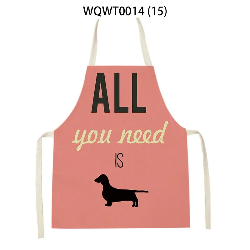 Ärmellose Leinen Schürze mit Bulldoggenmotiv – Praktisch fürs Kochen - Backen