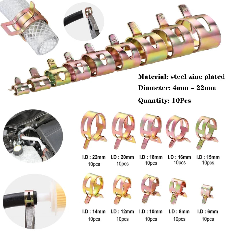 10er Set Kraftstoff Frühling Clips 4-22mm Metall Schlauchklemmen