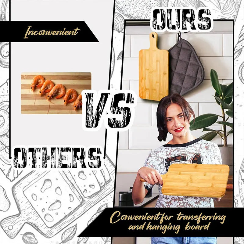 Bambus Schneidebrett mit Griff großes Holz Servierbrett Küche