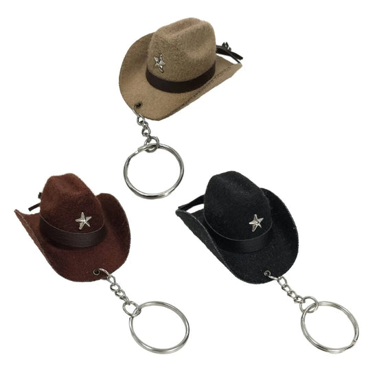 Langlebiger Cowboyhut-Schlüsselanhänger aus Lederlegierung in Schwarz, Braun - Khaki