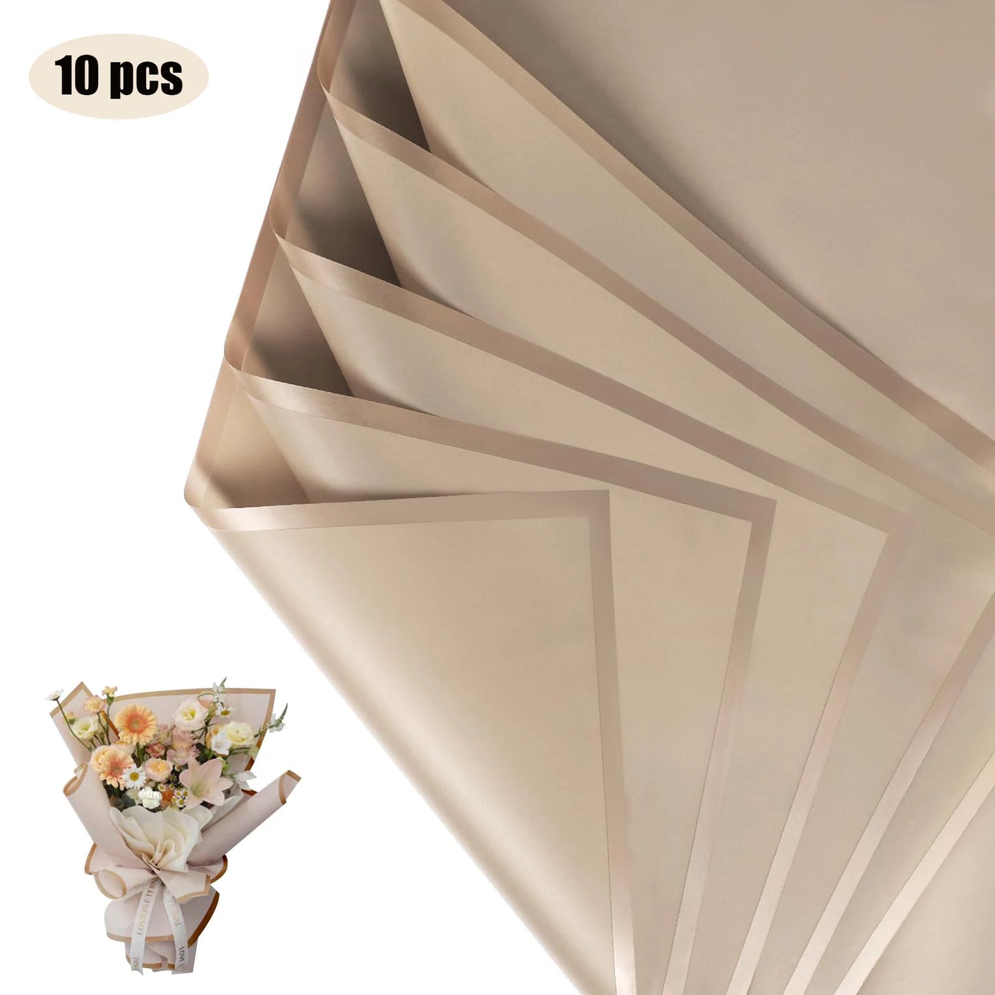 10 Blatt wasserfestes Blumen-Geschenkpapier mit goldenen Kanten für DIY-Feiern