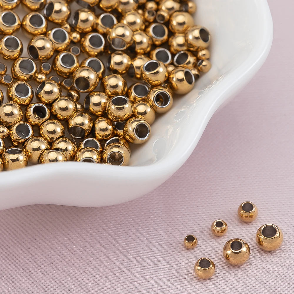 Edelstahl Gold Spacer Perlen Set 100 Stück Verschiedene Größen DIY