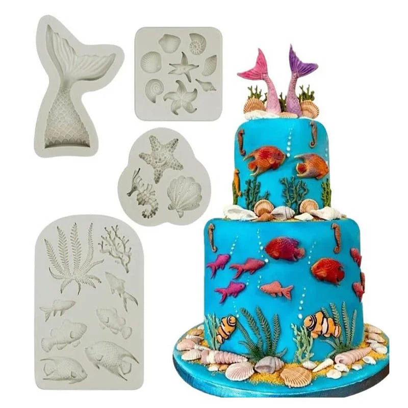 5-teiliges Fondant Silikonform Set mit Meeresmotiv für kreative Backkunst