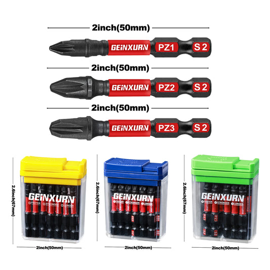 15-teiliges Impact Pozidriv S2-Stahl Schrauber-Bits magnetisch PZ1 PZ2 PZ3 Set