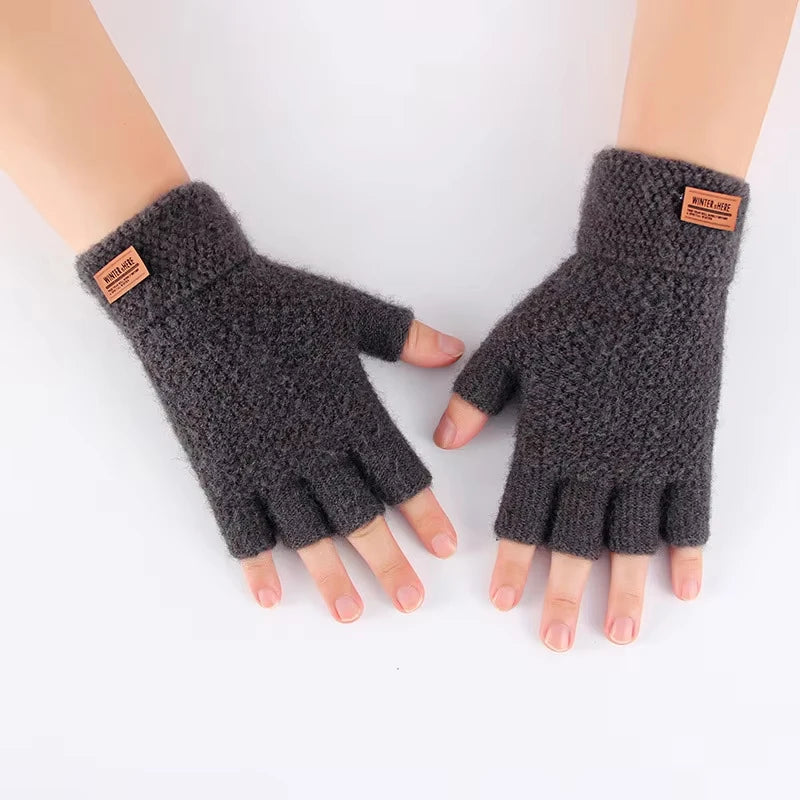 Wärmende Unisex Halbfinger Strickhandschuhe aus Wolle und Baumwolle