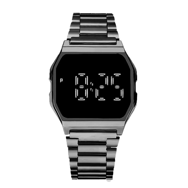 Digitale Retro Sportuhr mit LED Stahlband für Damen Herren Gold Silber