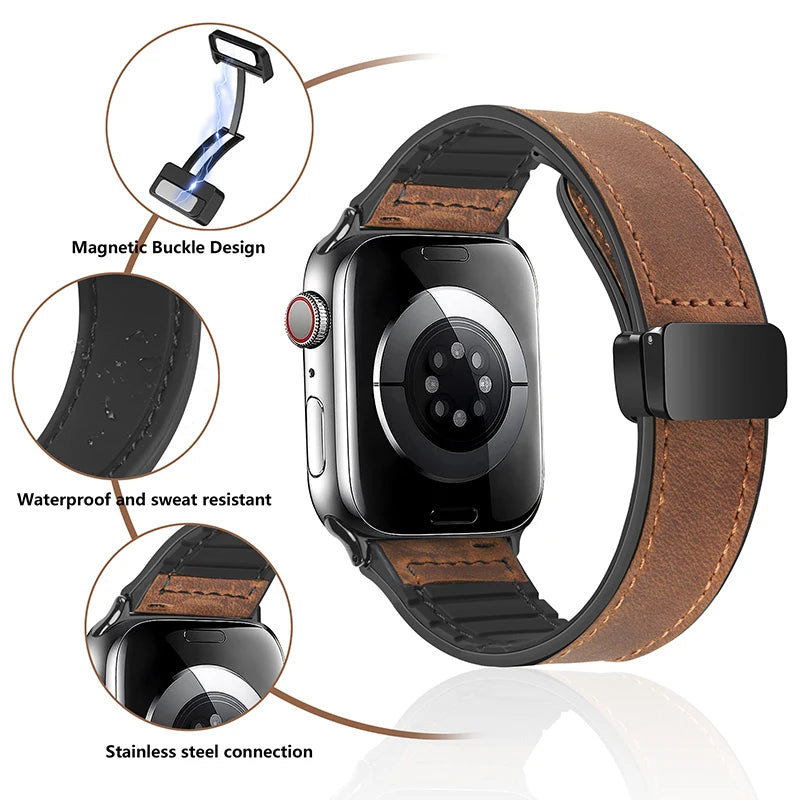 Lederarmband für Smartwatch kompatibel mit 40 41 42 44 45 46 49 mm