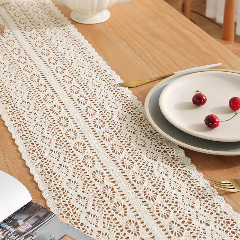 Vintage Beige Tischläufer Häkelspitze Quaste für Couchtisch Hochzeitsdeko