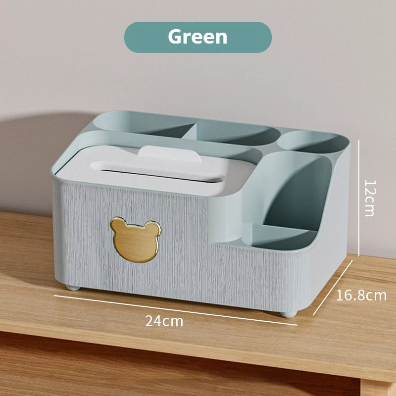 Multifunktionale Desktop-Aufbewahrungsbox mit Taschentuchfach für Zuhause