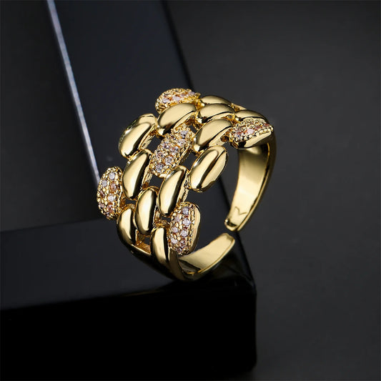 Eleganter Kupfer Ring mit AAA Zirkonia und Geometrischem Design für Frauen