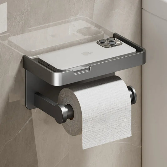 Robuster Aluminium Toilettenpapierhalter mit Regal – rostfrei - bis 10 kg belastbar