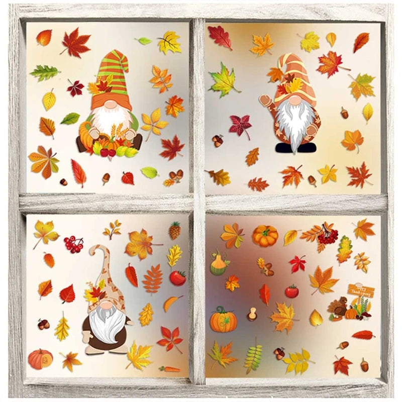 6 Blatt Herbst Fensteraufkleber Kürbis Ahornblatt Zwerge Wandbild Deko