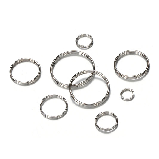 50x Edelstahl Schlüsselanhänger Ringe DIY Zubehör 6-20mm rhodiniert