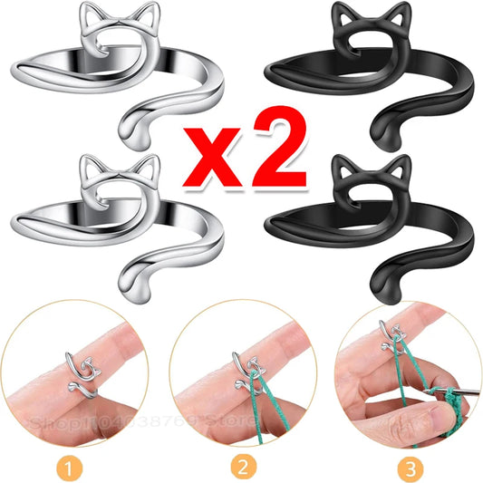 Verstellbarer Häkelspannung Katzenring – Garnführung für Stricker & Anfänger