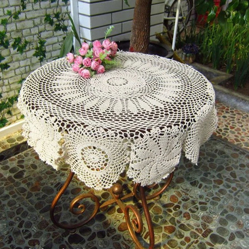 Runde Gehäkelte Baumwoll-Tischdecke – Spitze, Vintage Design, versch. Größen und Farben