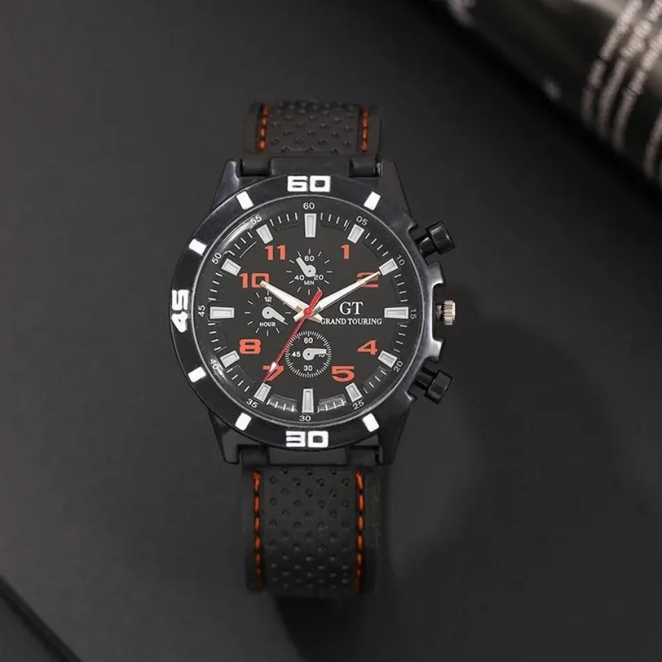 3 teiliges Herren Quarz Armbanduhr Set mit Silikonband