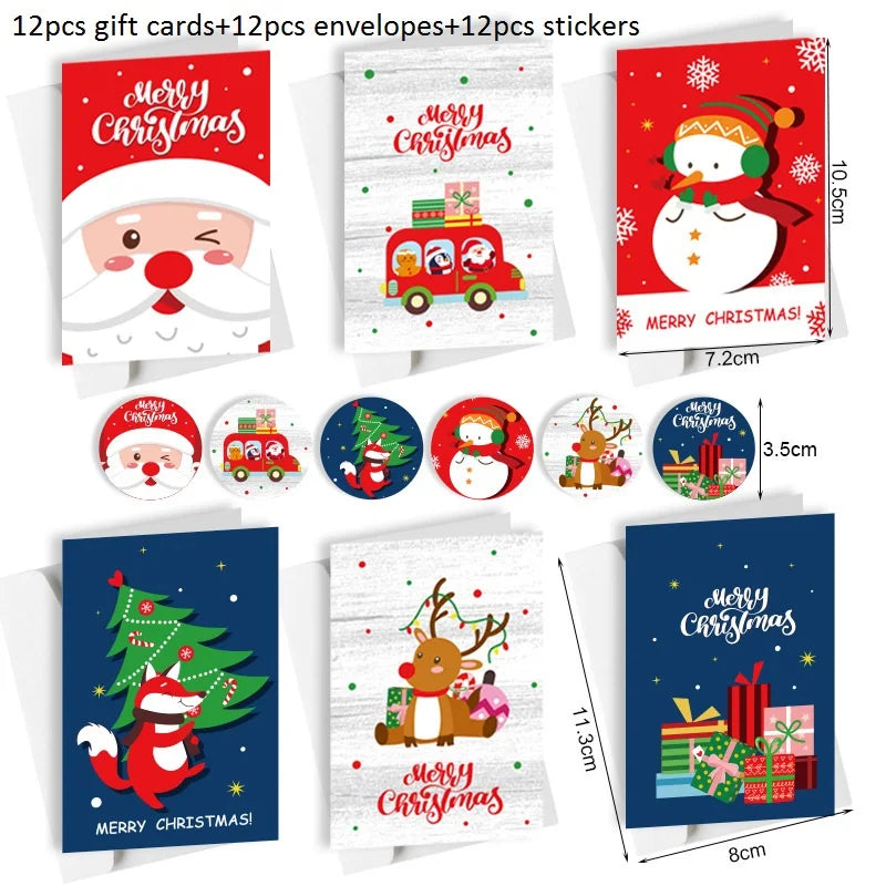 12er Set Weihnachts Grußkarten mit Umschlägen und Stickern