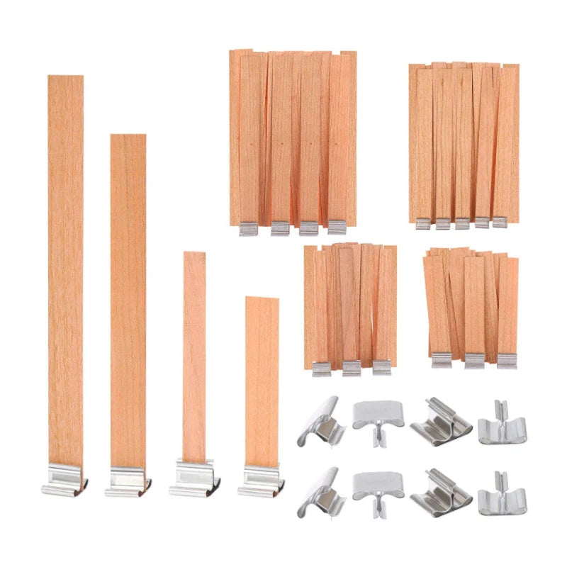 Kerzendocht Holz mit Clip Basis 30 oder 50 Stück Rauchfrei für DIY Kerzen