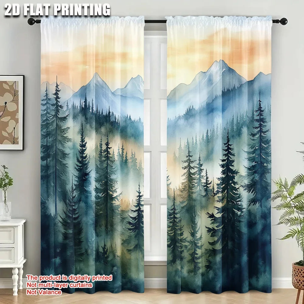 Vorhänge im Waldbergen Design aus langlebigem Polyester 2er Set