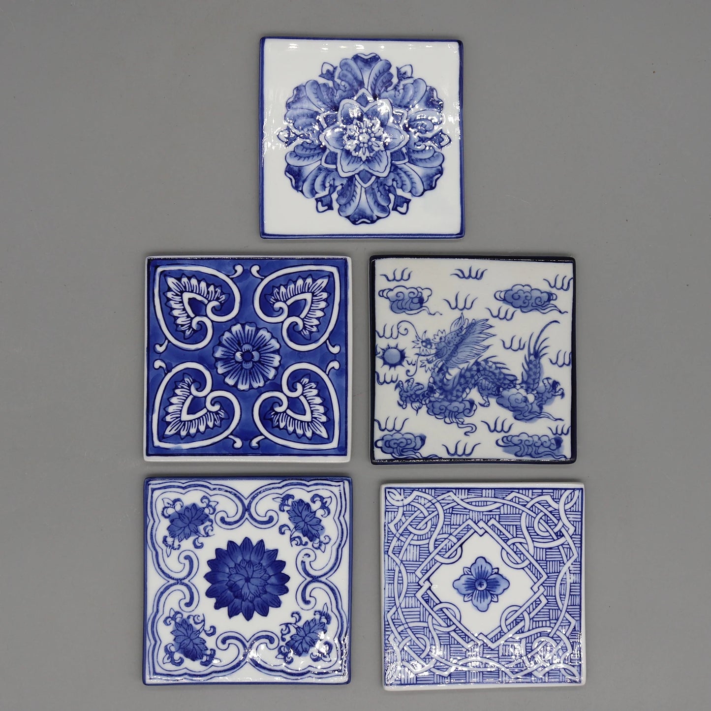 Dekorative quadratische Keramikuntersetzer 10x10 cm blau weiß