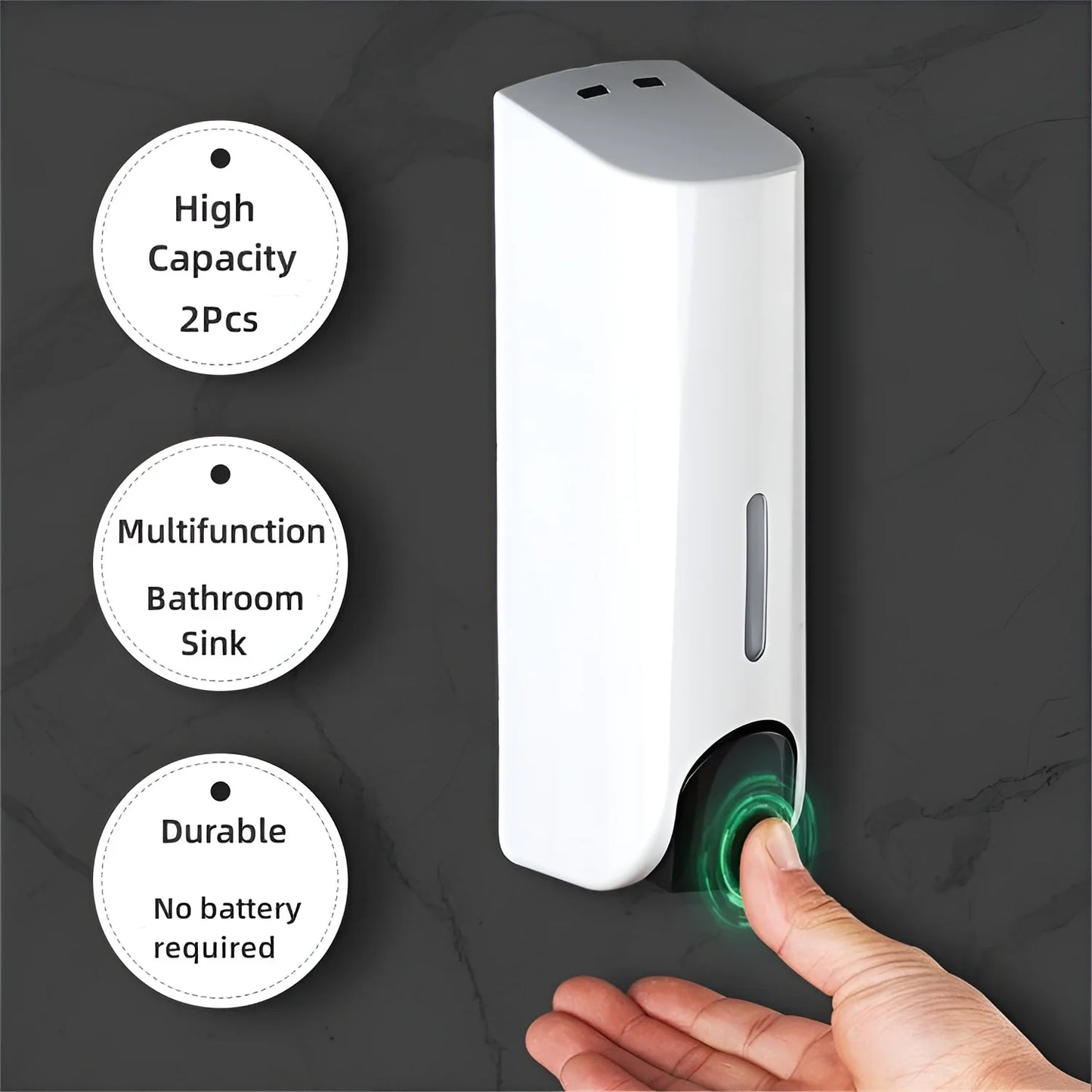 2 x 350 ml Wandflüssigseifenspender mit manueller Druckfunktion