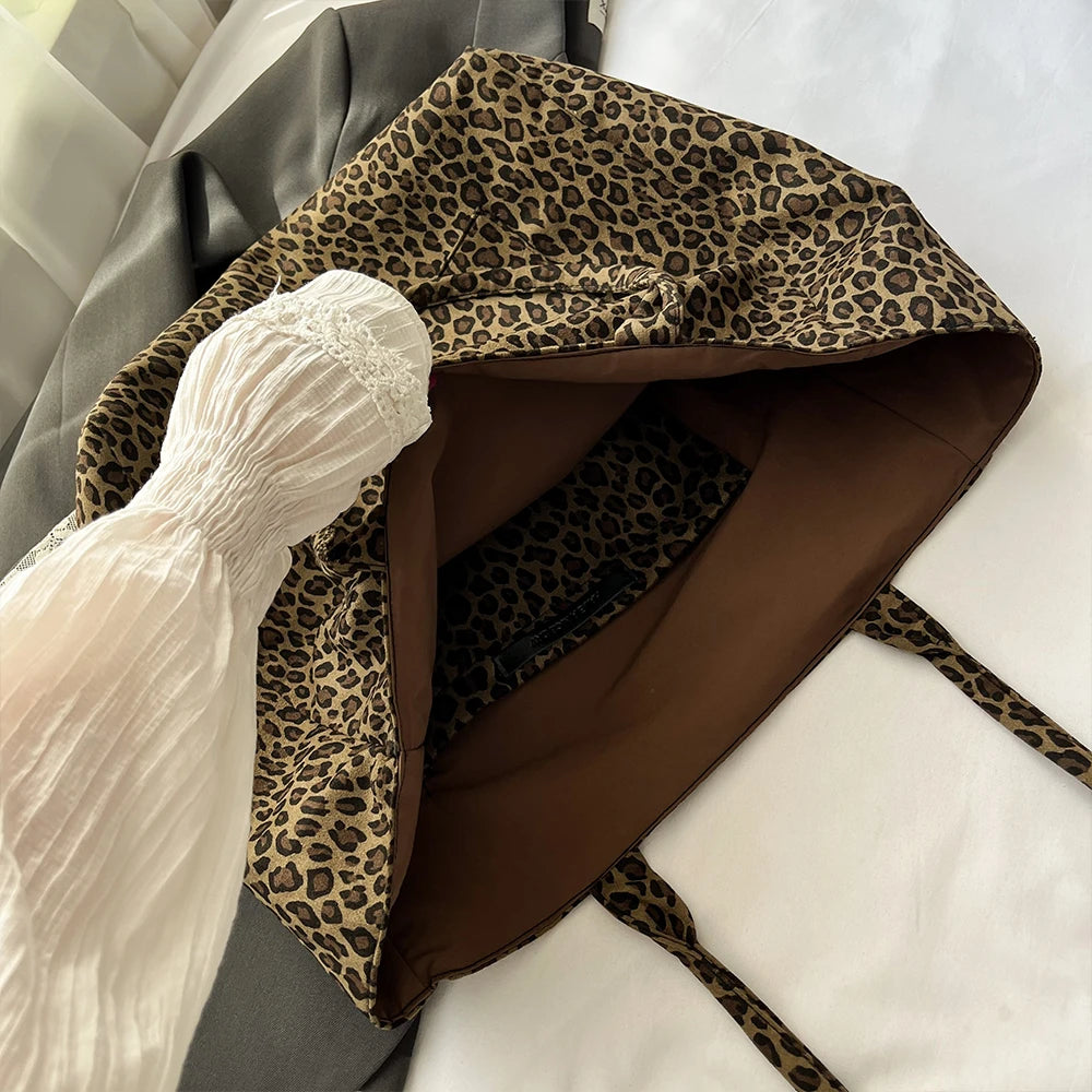 Damen Einkaufstasche doppelseitig mit großem Fassungsvermögen und Leopardmuster