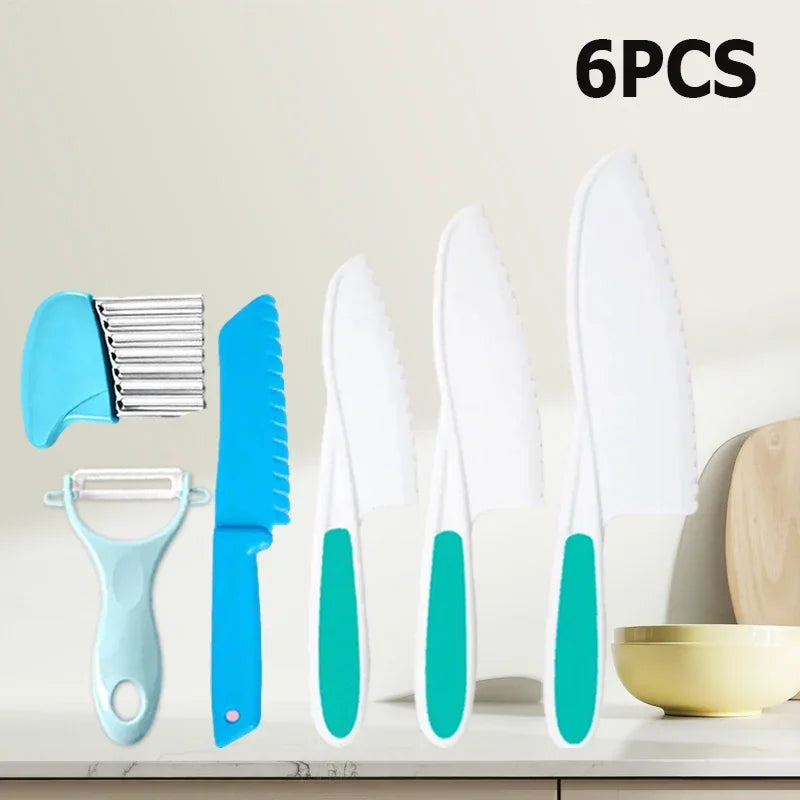 9-teiliges kindersicheres Kochschneider Messer Set mit Schälern und Schneidebrettern