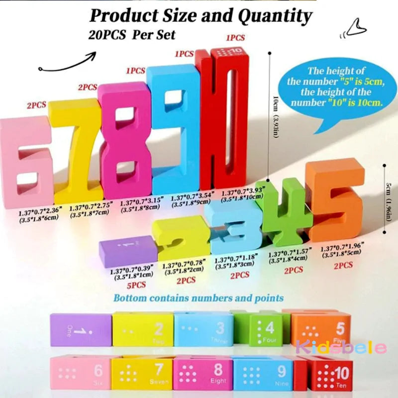 Zahlenblöcke Holzspielzeug - Lernspielzeug für Kleinkinder - Stapelspielzeug 1 bis 10
